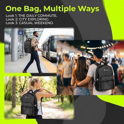 Hiking Backpack, Packable Waterproof Backpack, Lightweight Travel Backpacks, Foldable Casual Daypack for Camping Beach Sports Bike Outdoor(Black) in Kuwait