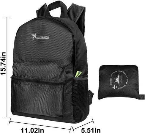 Hiking Backpack, Packable Waterproof Backpack, Lightweight Travel Backpacks, Foldable Casual Daypack for Camping Beach Sports Bike Outdoor(Black) in Kuwait