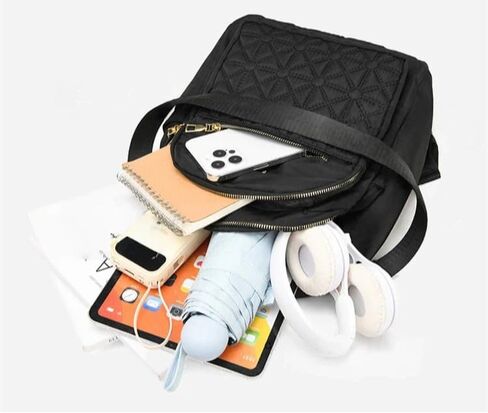 Black Women's Nylon Backpack,Lightweight Casual Versatile Shoulder Bag,Travel Daypack for Women in Saudi Arabia
