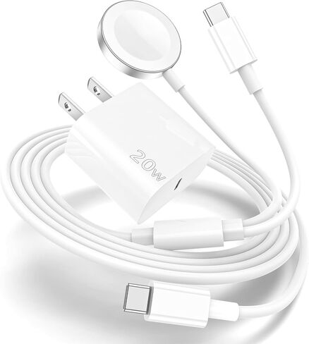 Apple Watch Charger,Upgraded 2-in-1 USB C Fast iPhone 15 Charger [Apple MFi Certified] 6FT Magnetic Cable with 20W Wall Block for Apple Watch Series SE/9/8/7/6/5/4/3/2/1&iPhone 15 in Kuwait