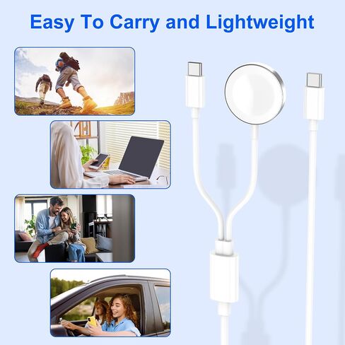 Apple Watch Charger,Upgraded 2-in-1 USB C Fast iPhone 15 Charger [Apple MFi Certified] 6FT Magnetic Cable with 20W Wall Block for Apple Watch Series SE/9/8/7/6/5/4/3/2/1&iPhone 15 in Kuwait