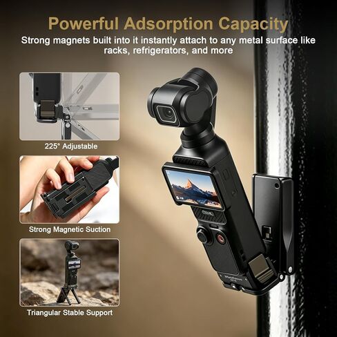 MINIFOCUS Magnetic Mount Stand for DJI Osmo Pocket 4/3 1/4"-20 Locating Holes Plate for Arca-Swiss Pocket4 Accessories Adapter Clamp Magnet Suction Case Holder on Desktop in Kuwait