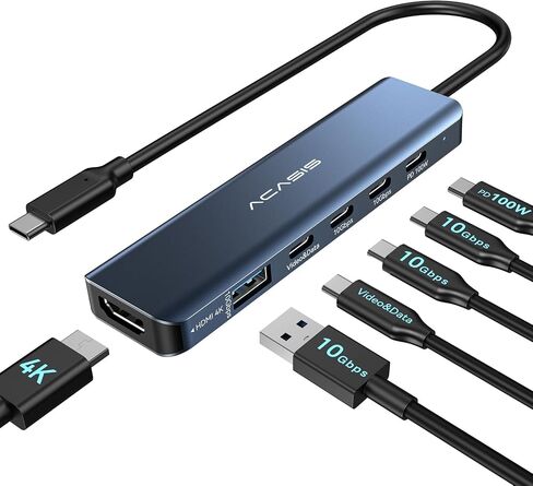 ACASIS (Used) USB C Splitter with 4K@60Hz Video Output, USB C Hub 10Gbps with 1xHDMI, 1xUSB C Video Output for Portable Monitor, 3xUSB C 10Gbps,100W PD, Multiport Adapter Splitter for Dell/HP/Mac Pro in Kuwait