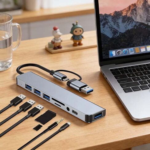 8-in-1 USB C Hub Adapter, Multiport Dongle with USB 3.0 & SD/TF Reader in Kuwait