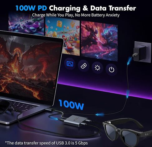 4-in-1 Dual USB-C Display Hub for AR Glasses & Switch 2, 4K@60Hz, 100W PD in Kuwait