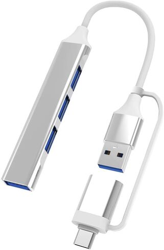 USB 3.0 Hub, 4-Port USB Hub USB Splitter USB Expander for Laptop, Xbox, Flash Drive, HDD, Console, Printer, Camera, Keyborad, Mouse and More (Silver) (USB with USB c) in Kuwait