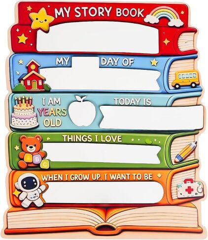 First Day of School Board Sign, Reusable Milestone Chalkboard Wooden Signboard, Back to School Photo Prop for Classroom Picture Frame & Academic Year Memories(Rainbow) in Kuwait