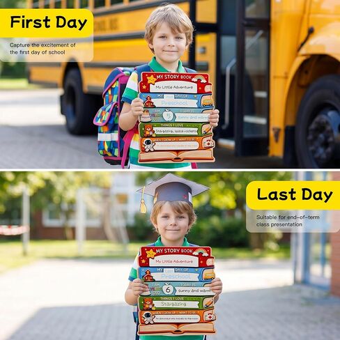 First Day of School Board Sign, Reusable Milestone Chalkboard Wooden Signboard, Back to School Photo Prop for Classroom Picture Frame & Academic Year Memories(Rainbow) in Kuwait