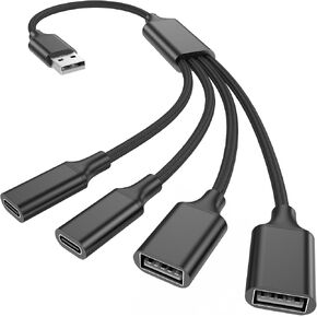 USB Splitter Cable 1 in 4 Out, 2 USB A & 2 USB C Multiport Extender Hub 1FT in Saudi Arabia