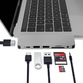 HyperDrive USB-C Hub Adapter, Sanho Solo 7-in-1 Type C Dongle for MacBook Pro, PC w USB-C Port: USBC 60W Power Delivery, USBC 5Gbps Data, 4K HDMI, microSD/SD Card Reader, 2xUSB 3.0, Audio Jack - Grey in Kuwait
