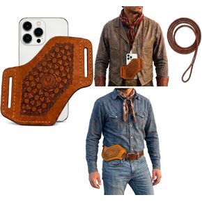 Leather Cell Phone Holster for Men – Handmade Belt Holstery, Cross Draw Pouch with 2 Inch Loop, Fits iPhone 17/16/15/14 Pro Max, Samsung Galaxy S25/S24/S23 Ultra with Thin Case in Saudi Arabia