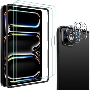 واقي شاشة QHOHQ لجهاز iPad Pro 11 بوصة M4 (2024) [مع واقي عدسة الكاميرا]، زجاج مقسى بتغطية كاملة، [متوافق مع معرف الوجه وقلم Apple]، مع إطار سهل التركيب، شفاف عالي الدقة [عبوتان + 2] in Kuwait