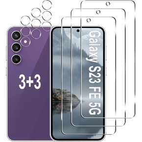 3+3 Pack Screen Protector for Samsung Galaxy S23 FE, 9H Tempered Glass with Camera Lens Protector, Fingerprint Fit, Case Friendly, Clear in Kuwait