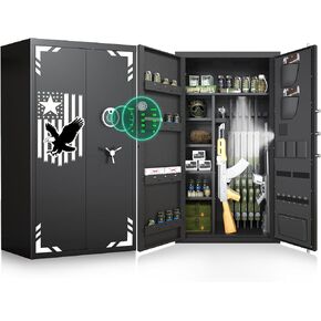 30-40 Large Rifle Safe, Unassembled Gun Safe for Rifles and Pistols with Door Organizer & Adjustable Shelves, Biometric Gun Cabinet with Touch Keypad & Magnetic Lamp for Home in Kuwait