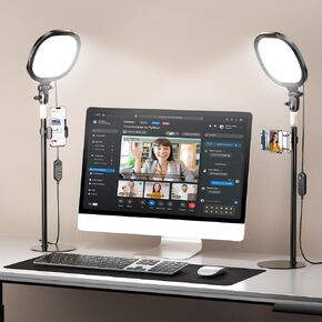PQRQP 2 Packs Ring Light with Stand, Adjustable Desktop Lamp with Phone Mount, CRI 97+ Studio-Grade Video Conference Light for Video Calls, Home Office, TikTok Live & Vlog Filming (Nocturnal Black) in Kuwait