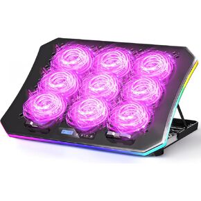 KeiBn Upgraded Gaming Laptop Cooler Pad with 9 Quiet RGB Fans, Cooling Pad for 15.6-17.3 Inch Laptops with 7 Height Stands, 2 USB Ports, Phone Stand-Blue in Kuwait