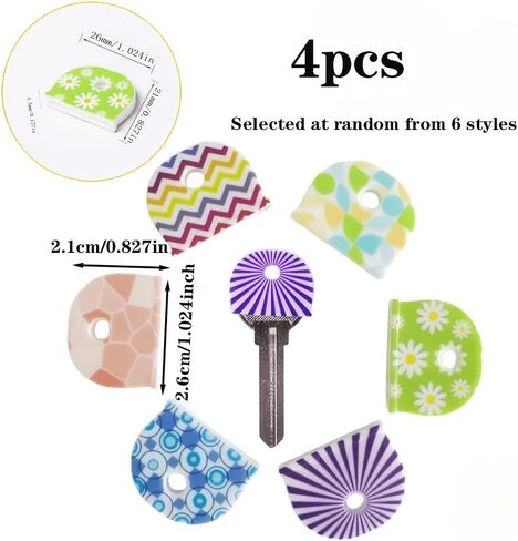 4pcs (Random Colors) of Colorful Silicone Keycaps Featuring Unique Designs Such As Stripes, Flowers, and Polka Dots in Kuwait