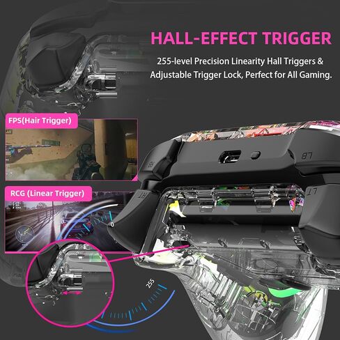 ASRVA Wireless Hall Effect Controller, Bluetooth/2.4G/Wired 3 Modes, RGB Transparent Gamepad with Trigger Lock, 6-Axis Gyro, Compatible with Switch/PC/Mac/PS3/Steam Deck/iOS/Android in Kuwait