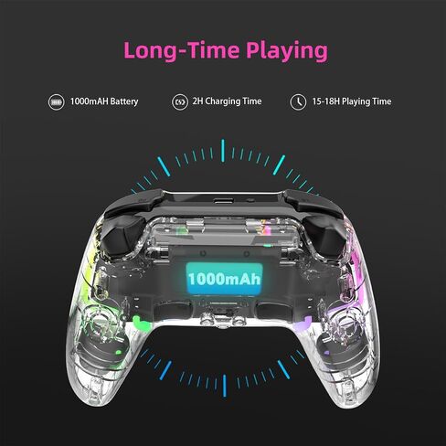 ASRVA Wireless Hall Effect Controller, Bluetooth/2.4G/Wired 3 Modes, RGB Transparent Gamepad with Trigger Lock, 6-Axis Gyro, Compatible with Switch/PC/Mac/PS3/Steam Deck/iOS/Android in Kuwait