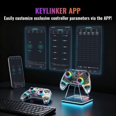 ASRVA Wireless Hall Effect Controller, Bluetooth/2.4G/Wired 3 Modes, RGB Transparent Gamepad with Trigger Lock, 6-Axis Gyro, Compatible with Switch/PC/Mac/PS3/Steam Deck/iOS/Android in Kuwait