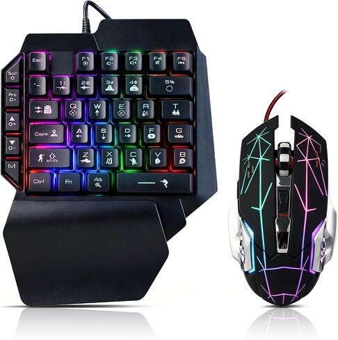 Guiheng Wired One Handed Gaming Keyboard and Mouse Combo with Rainbow LED Backlit 39 Keys Portable Mini Gaming Keypad Ergonomic Game Controller for PC Gamer-Black in Saudi Arabia