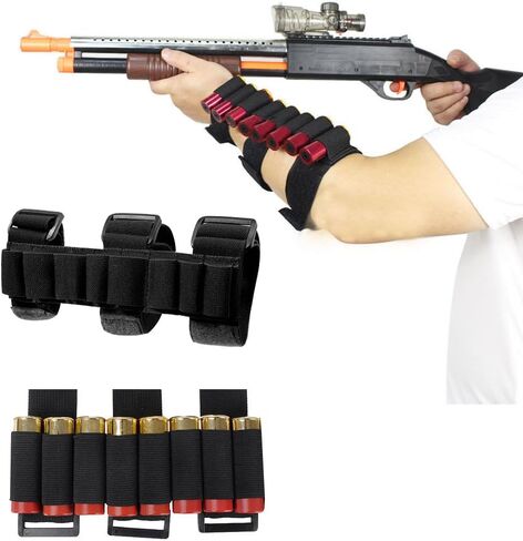 GVN 8 Rounds Gun Ammo Storage Shotgun Shell Holder Adjustable Shooters Forearm or Tactical Buttstock Sleeve Magazine Pouch(Black/FDE) in Kuwait