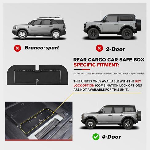FIERYRED Rear Cargo Under Floor in-Vehicle Safe Lock Box for Ford Bronco 4 Door 2021-2025, Interior Storage Organizer Gun Safe Security, Bolt-On Installation (Not for 2 Door & Sport) in Kuwait