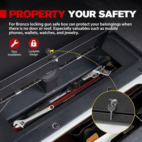 FIERYRED Rear Cargo Under Floor in-Vehicle Safe Lock Box for Ford Bronco 4 Door 2021-2025, Interior Storage Organizer Gun Safe Security, Bolt-On Installation (Not for 2 Door & Sport) in Kuwait