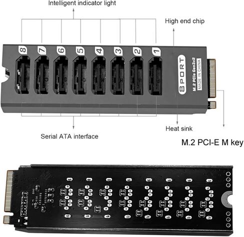 M.2 to SATA 3.0 Adapter, 8 Ports, 16Gbps, Aluminum in Kuwait