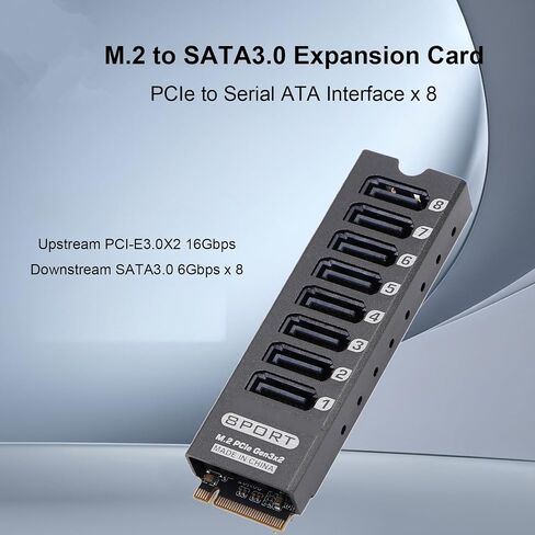 M.2 to SATA 3.0 Adapter, 8 Ports, 16Gbps, Aluminum in Kuwait
