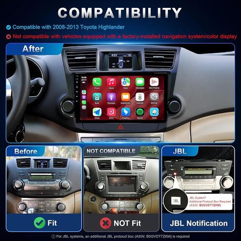 64GB Car Radio Stereo for 2008-2013 Toyota Highlander Radio Upgrade, 10.2 Inch Plug and Play Android 13 Head Unit with Wireless CarPlay/Android Auto/1080P Rear View Camera/AM FM Radio in Kuwait