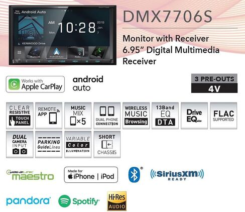 Kenwood DMX7706S 6.95" Digital Media Receiver w/Bluetooth, Apple CarPlay and Android Auto in Kuwait