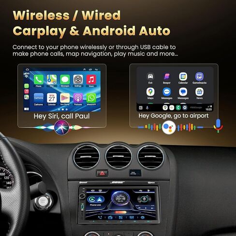 Double Din Car Stereo with Wireless Carplay & Android Auto - 7 Inch HD Touchscreen Bluetooth 5.3 Car Radio, 12 Back Ports 4.2 Channel Pre-Out, 30-Band EQ, SWC, Reverse Camera, Mirror Link in Kuwait