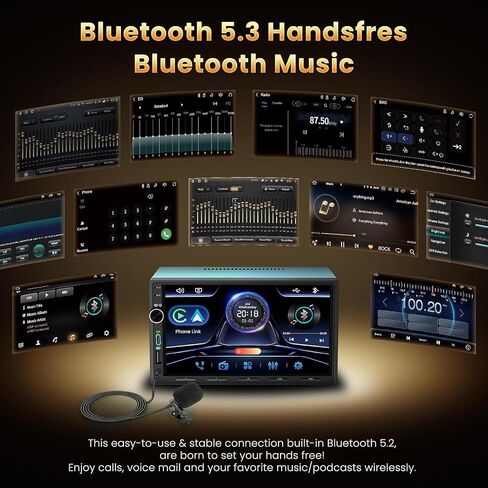 Double Din Car Stereo with Wireless Carplay & Android Auto - 7 Inch HD Touchscreen Bluetooth 5.3 Car Radio, 12 Back Ports 4.2 Channel Pre-Out, 30-Band EQ, SWC, Reverse Camera, Mirror Link in Kuwait