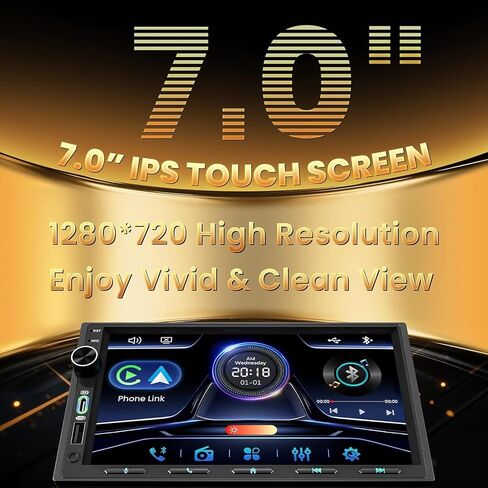 Double Din Car Stereo with Wireless Carplay & Android Auto - 7 Inch HD Touchscreen Bluetooth 5.3 Car Radio, 12 Back Ports 4.2 Channel Pre-Out, 30-Band EQ, SWC, Reverse Camera, Mirror Link in Kuwait