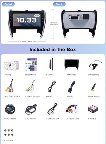 Roadanvi X14 10.33" Android 14 Car Radio for Toyota Camry 2015-2017 WiFi in Kuwait