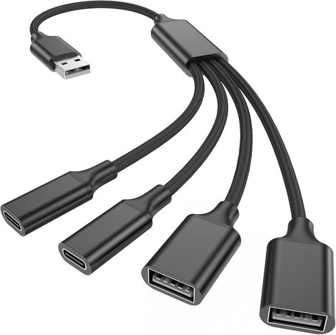 USB Splitter Cable 1 in 4 Out, 2 USB A & 2 USB C Multiport Extender Hub 1FT in Kuwait