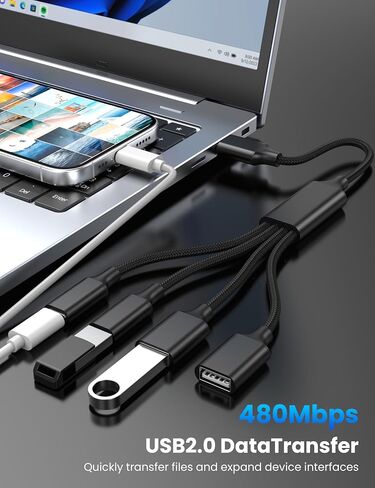 USB Splitter Cable 1 in 4 Out, 2 USB A & 2 USB C Multiport Extender Hub 1FT in Kuwait
