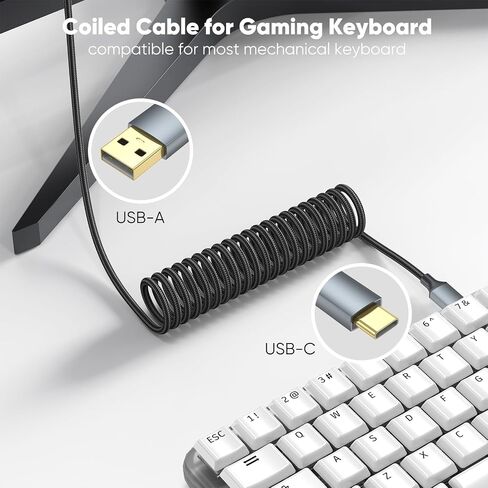 Coiled Keyboard Cable, USB C to USB A Cable for Gaming Keyboard, 5FT in Kuwait