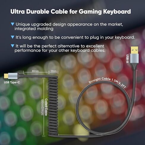 Coiled Keyboard Cable, USB C to USB A Cable for Gaming Keyboard, 5FT in Kuwait