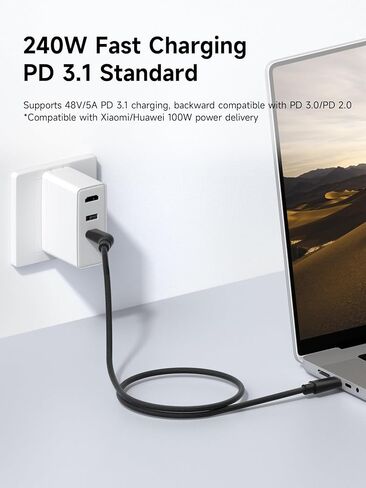 Hagibis AR Smart Glasses Cable USB-C Charging Data & Power Supply Cable 10Gbps 4K60Hz 240W Wedge Joint Ultra-Slim Flexible Cable for XREAL One/Air RayNeo Air VITURE (3.3ft) in Kuwait