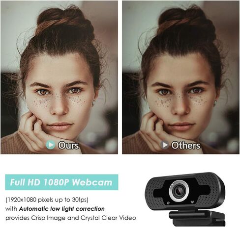 1080P USB Webcam with Mic PC Camera for Video Calling & Recording Video Conference/Online Teaching/Business Meeting Compatible with Computer Desktop Laptop MacBook for Windows Android iOS in Kuwait