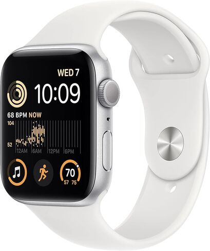 Apple Watch SE (2nd Gen) (GPS, 44mm) - Silver Aluminum Case with White Sport Band, M/L (Renewed) in Kuwait