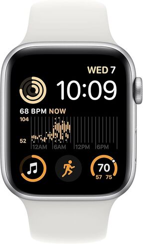 Apple Watch SE (2nd Gen) (GPS, 44mm) - Silver Aluminum Case with White Sport Band, M/L (Renewed) in Kuwait