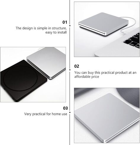 Uonlytech USB 3.0 External DVD Rewriter and DVD ROM Burner Silver Gray Optical Drive for Laptop and Desktop Compatible with Windows in Kuwait