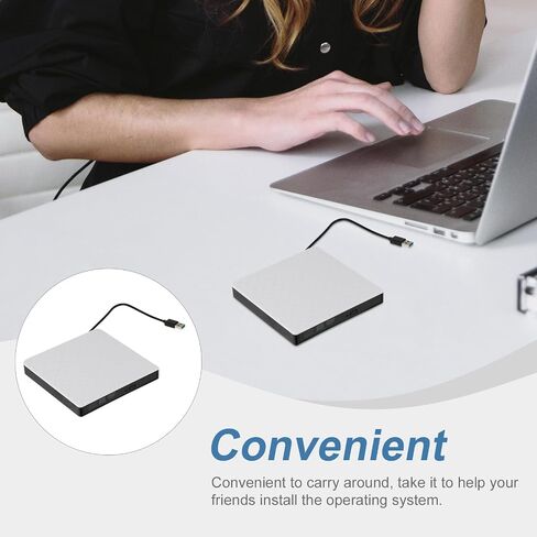 External USB 3.0 DVD Burner and Portable CD Writer for Laptop and Desktop, White External Optical Drive Compatible with Windows and Open-Source Operating Systems in Kuwait