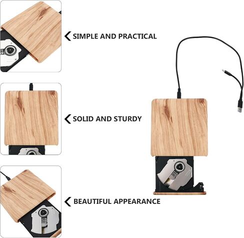 BESPORTBLE Wood Grain USB 3.0 External DVD CD Burner Writer Reader Portable Optical Drive with Type-c for Laptop and Desktop Computers in Kuwait