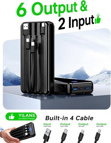 YILANS Portable Charger 50000mAh, 22.5W Power Bank with Built-in 4 Cables in Saudi Arabia