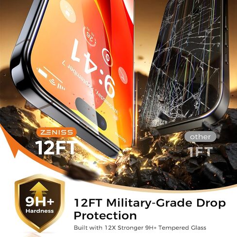 Zeniss NeverBreak 9H+ Hardness for iPhone 15 Screen Protector 12FT Military Grade Protection (Scratch, Shatter, Drop Resistance) Tempered Glass 6.1", 2 Pack with De-Bubble Card, Clear in Kuwait