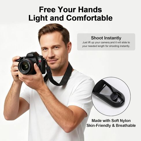 Camera Strap for Canon Rebel T7, Adjustable Quick Release Neck Shoulder Strap, 0.78 Inch Wide Durable Belt for Men & Women, Universal for DSLR Mirrorless Cameras, Travel Photography, Black in Kuwait